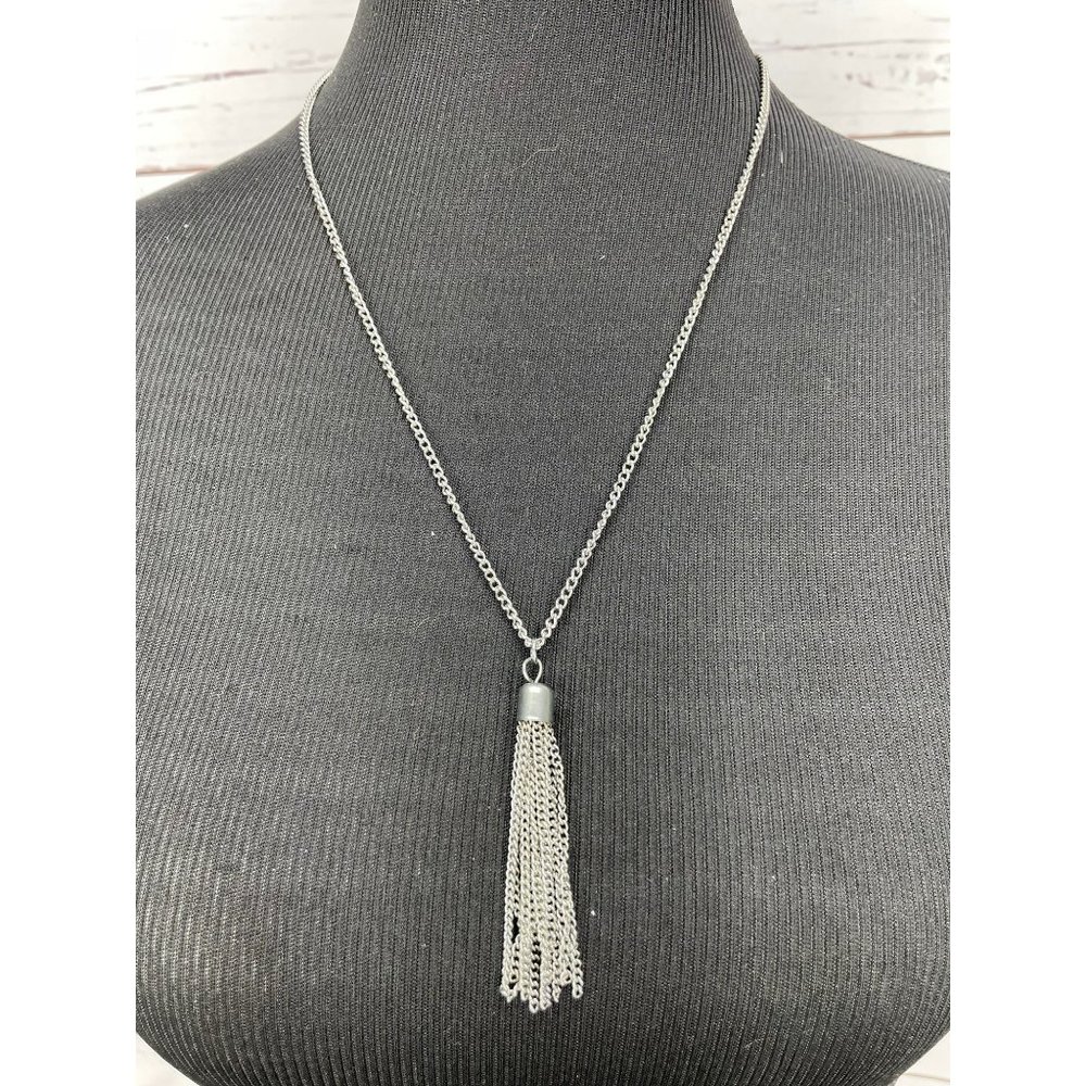 Silver Toned Metal Tassel‎ Pendant Charm Fashion Unisex Necklace